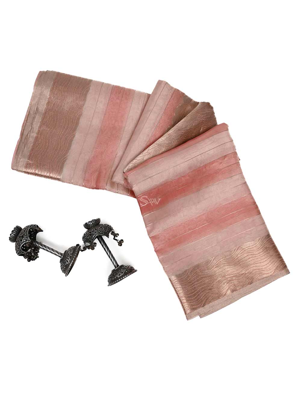 Pastel Pink Tissue Rangkat Handloom Banarasi Saree - Sacred Weaves