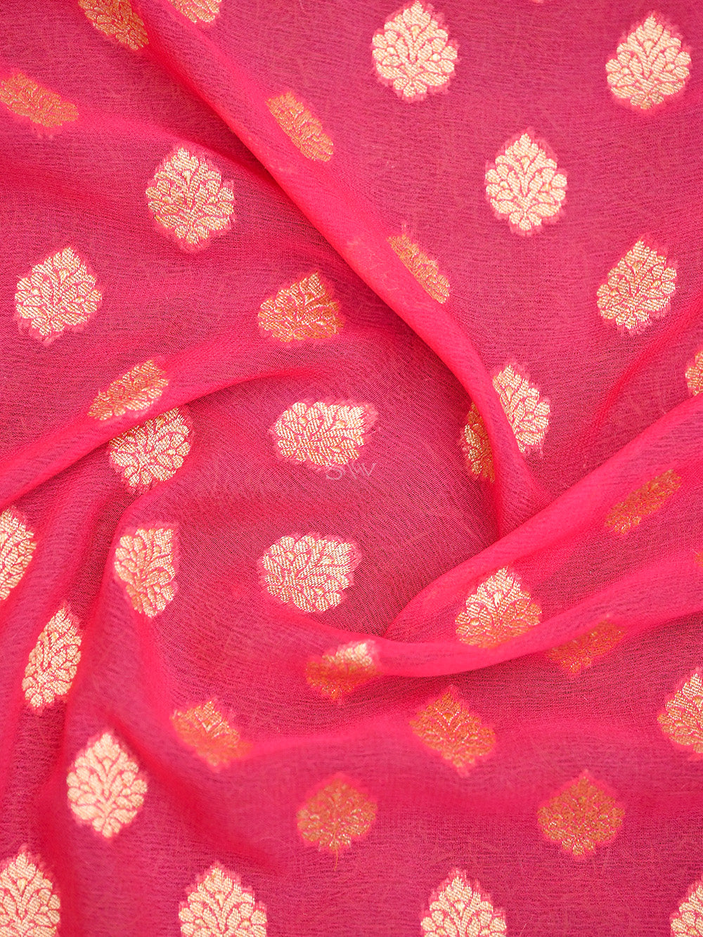 Coral Pink Booti Khaddi Georgette Handloom Banarasi Saree - Sacred Weaves