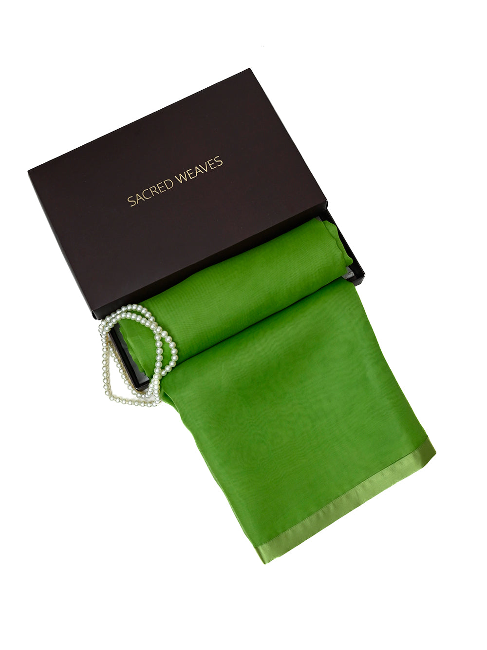 Green Plain Organza Handloom Saree - Sacred Weaves