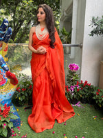 Orange Plain Organza Handloom Saree