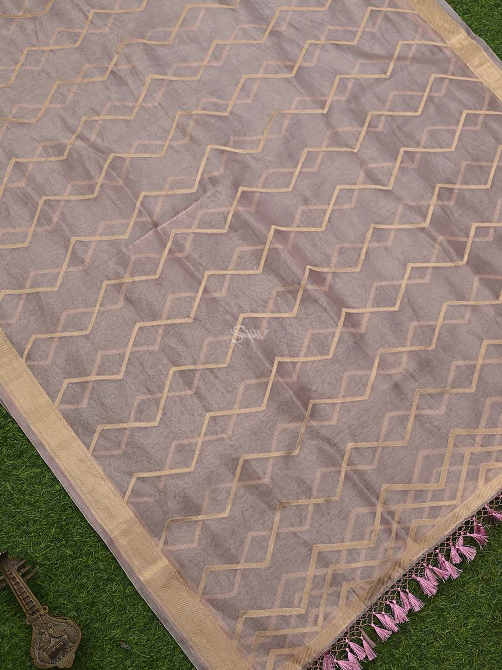Pastel Pink Tissue Jaal Handloom Banarasi Dupatta - Sacred Weaves