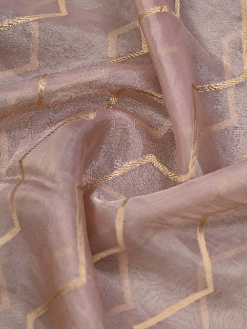 Pastel Pink Tissue Jaal Handloom Banarasi Dupatta - Sacred Weaves
