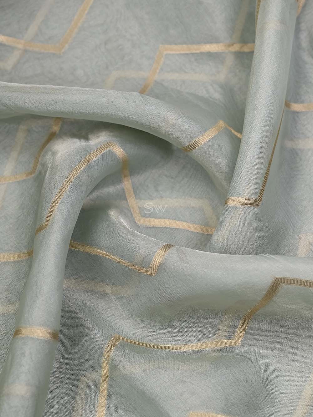 Sea Green Tissue Jaal Handloom Banarasi Dupatta - Sacred Weaves