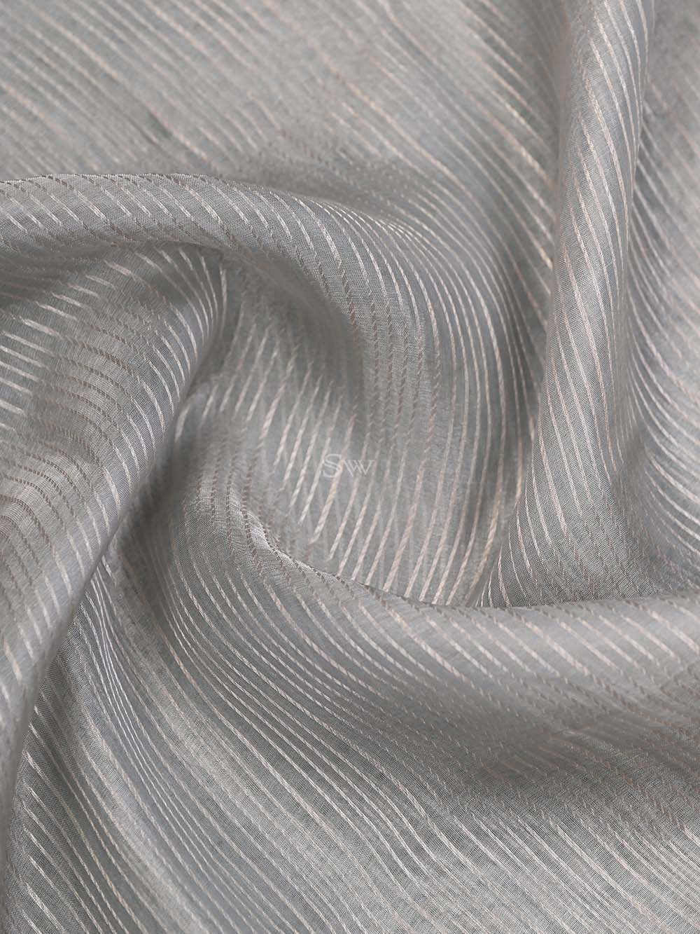 Mint Blue Tissue Stripe Handloom Banarasi Dupatta - Sacred Weaves