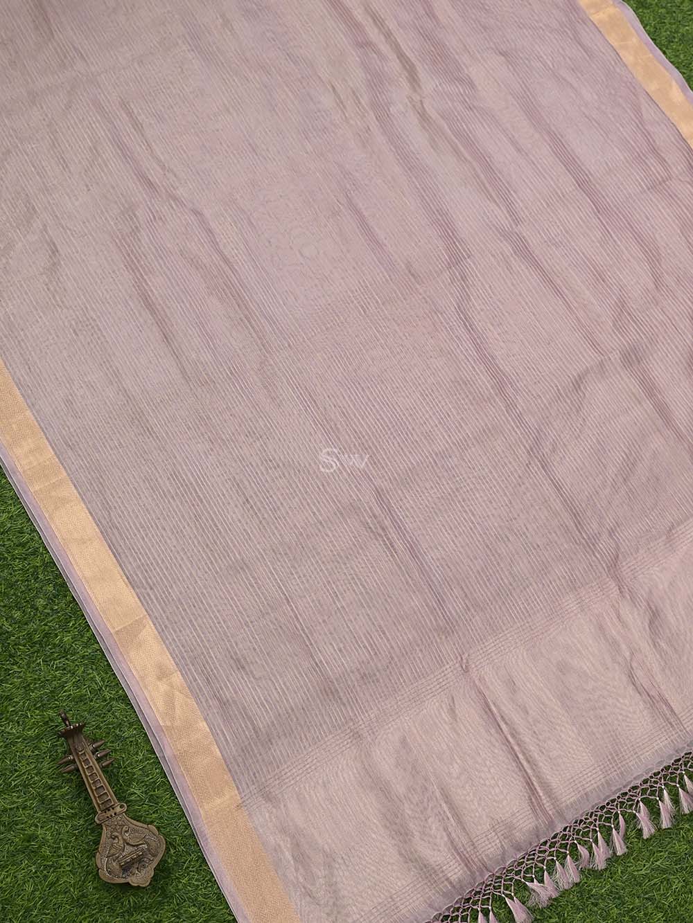 Pastel Pink Tissue Stripe Handloom Banarasi Dupatta - Sacred Weaves