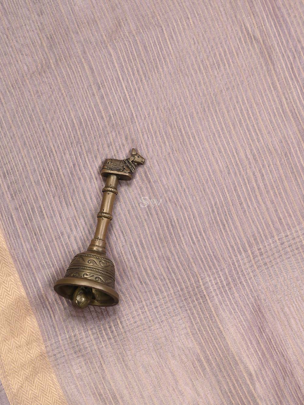 Pastel Pink Tissue Stripe Handloom Banarasi Dupatta - Sacred Weaves