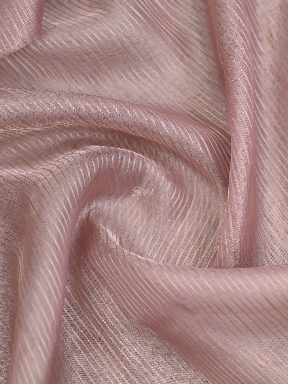 Pastel Pink Tissue Stripe Handloom Banarasi Dupatta - Sacred Weaves