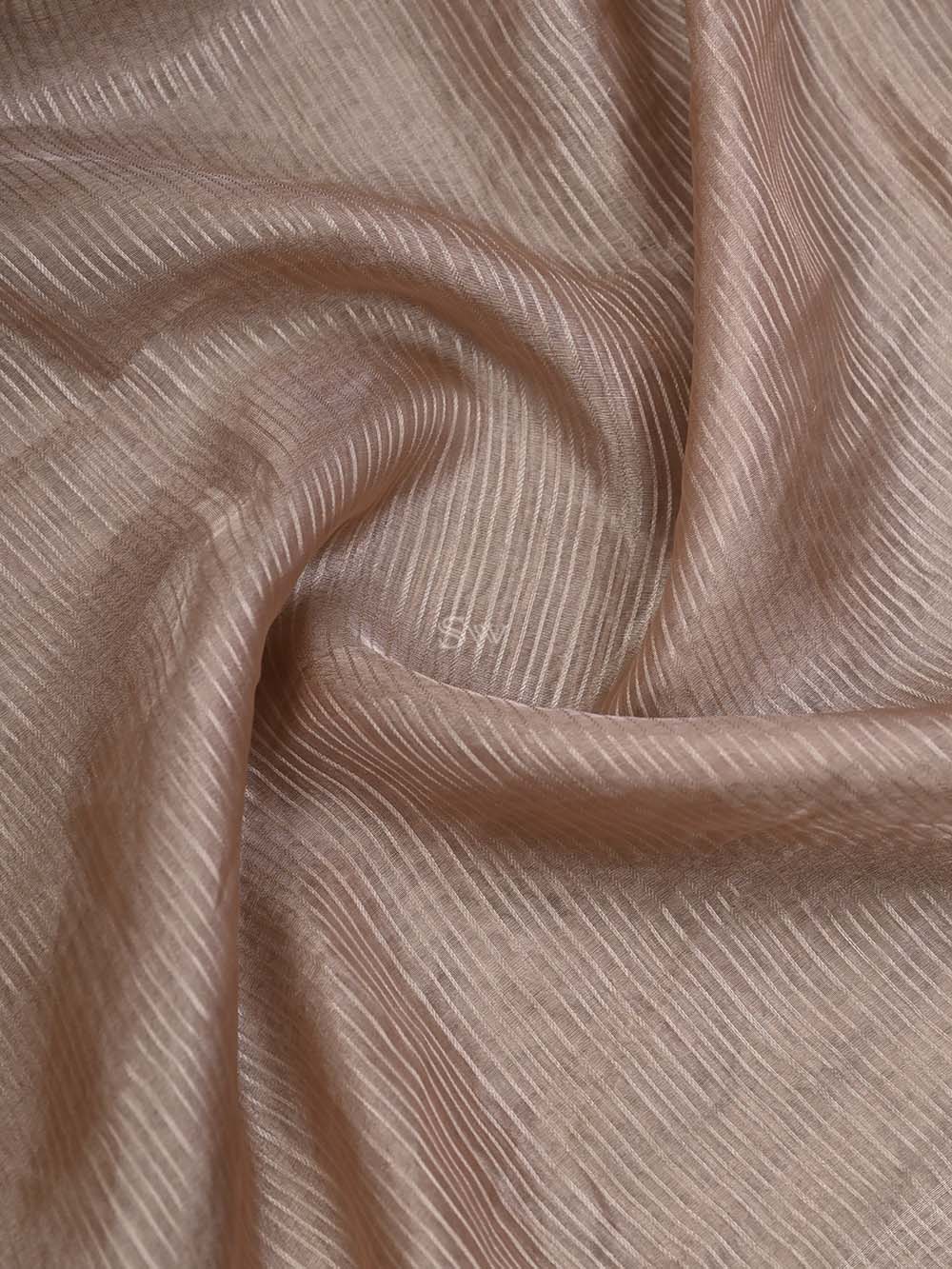 Pastel Peach Tissue Stripe Handloom Banarasi Dupatta - Sacred Weaves