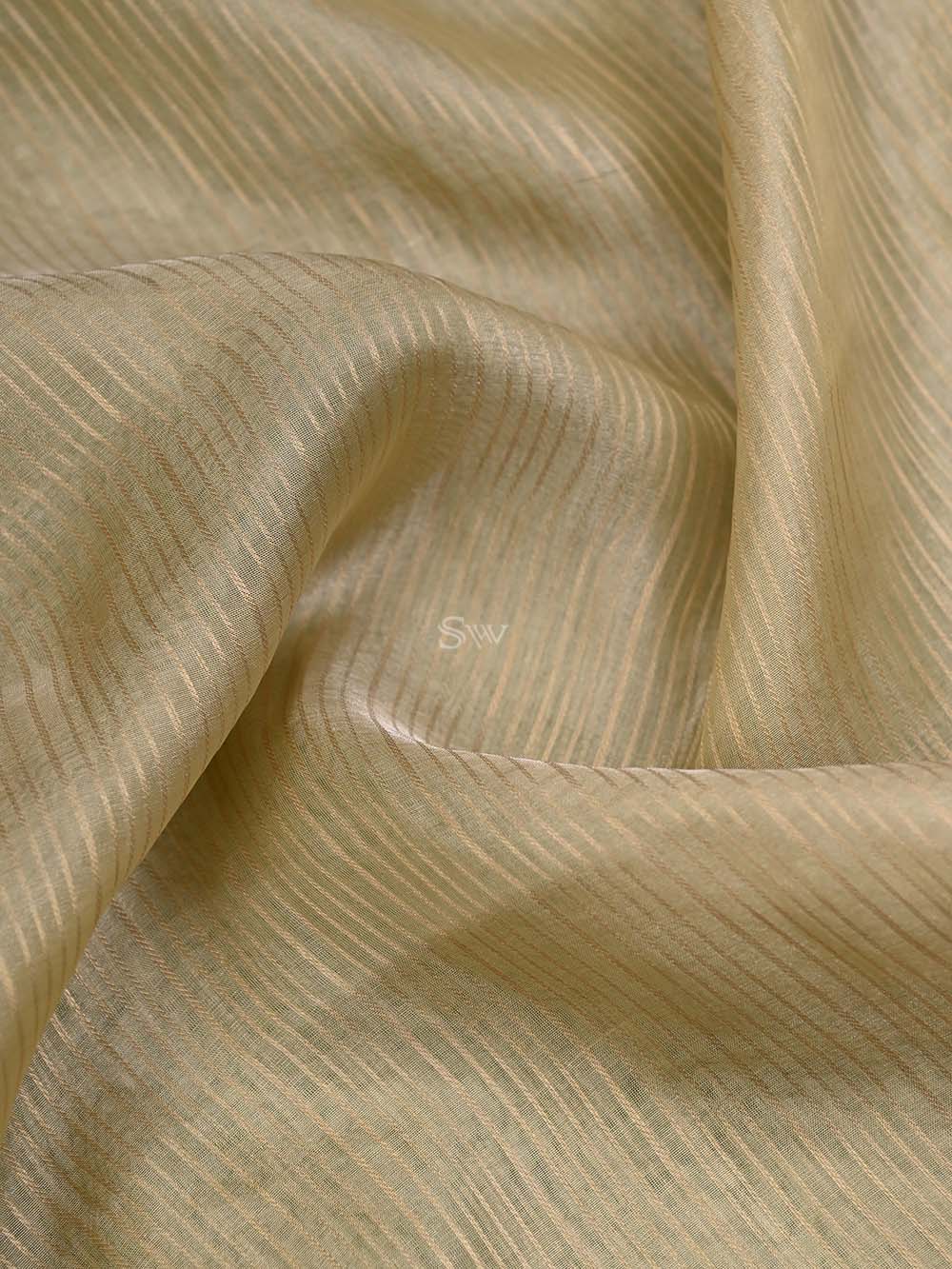Pastel Yellow Tissue Stripe Handloom Banarasi Dupatta - Sacred Weaves