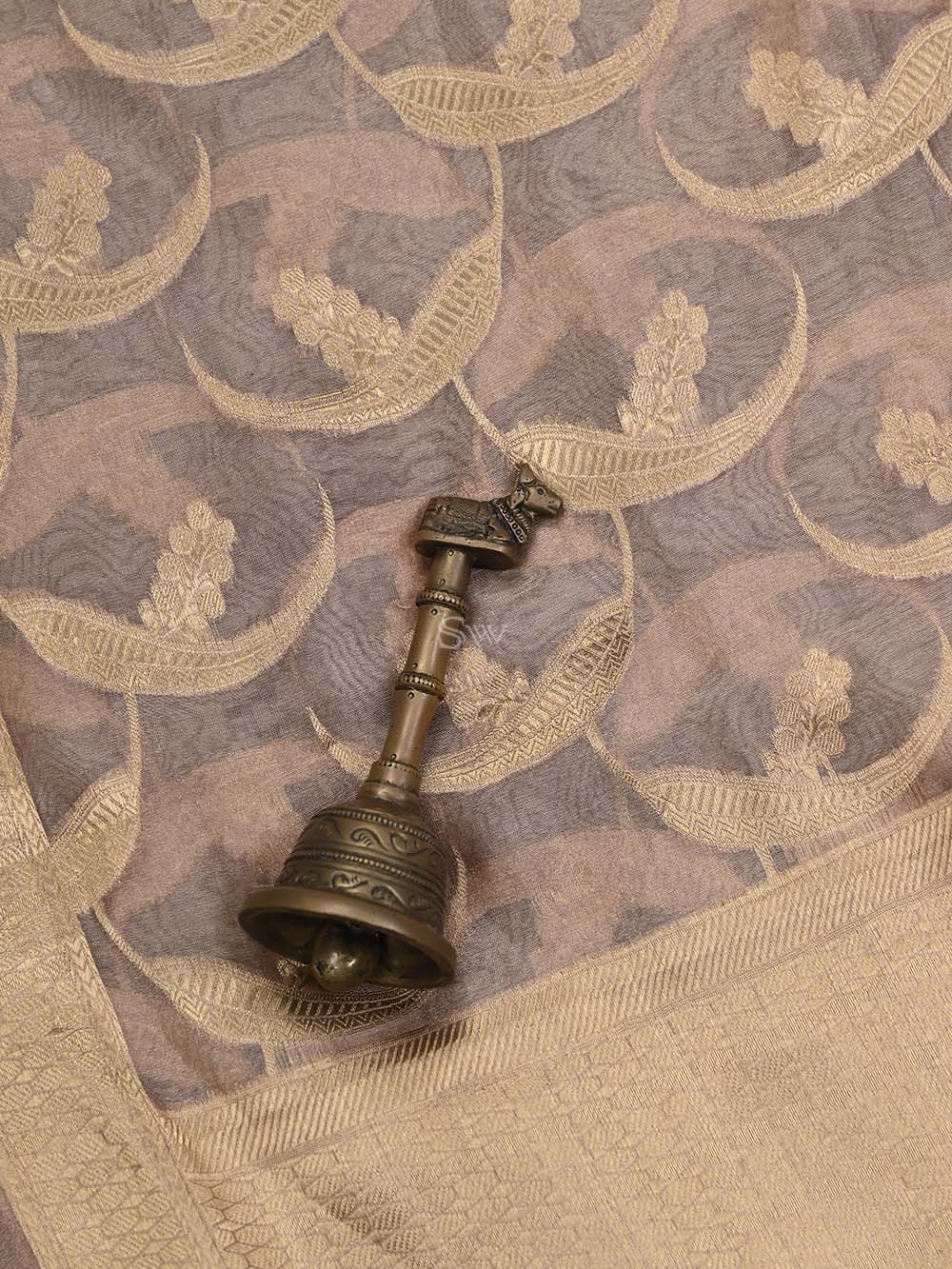 Dusty Peach Tissue Jaal Handloom Banarasi Dupatta - Sacred Weaves