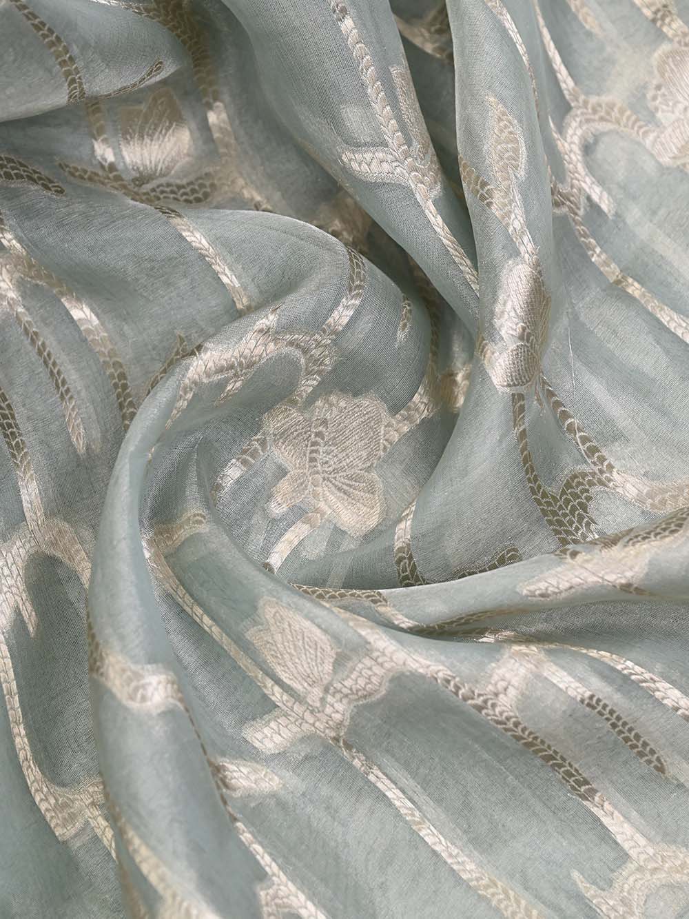 Sea Green Tissue Jaal Handloom Banarasi Dupatta - Sacred Weaves