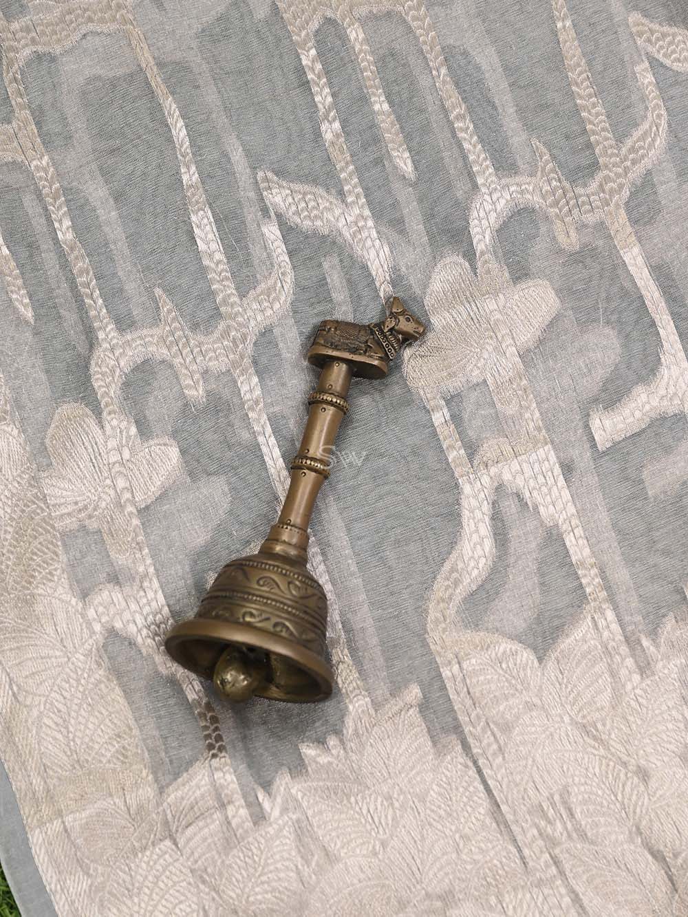 Grey Tissue Jaal Handloom Banarasi Dupatta - Sacred Weaves