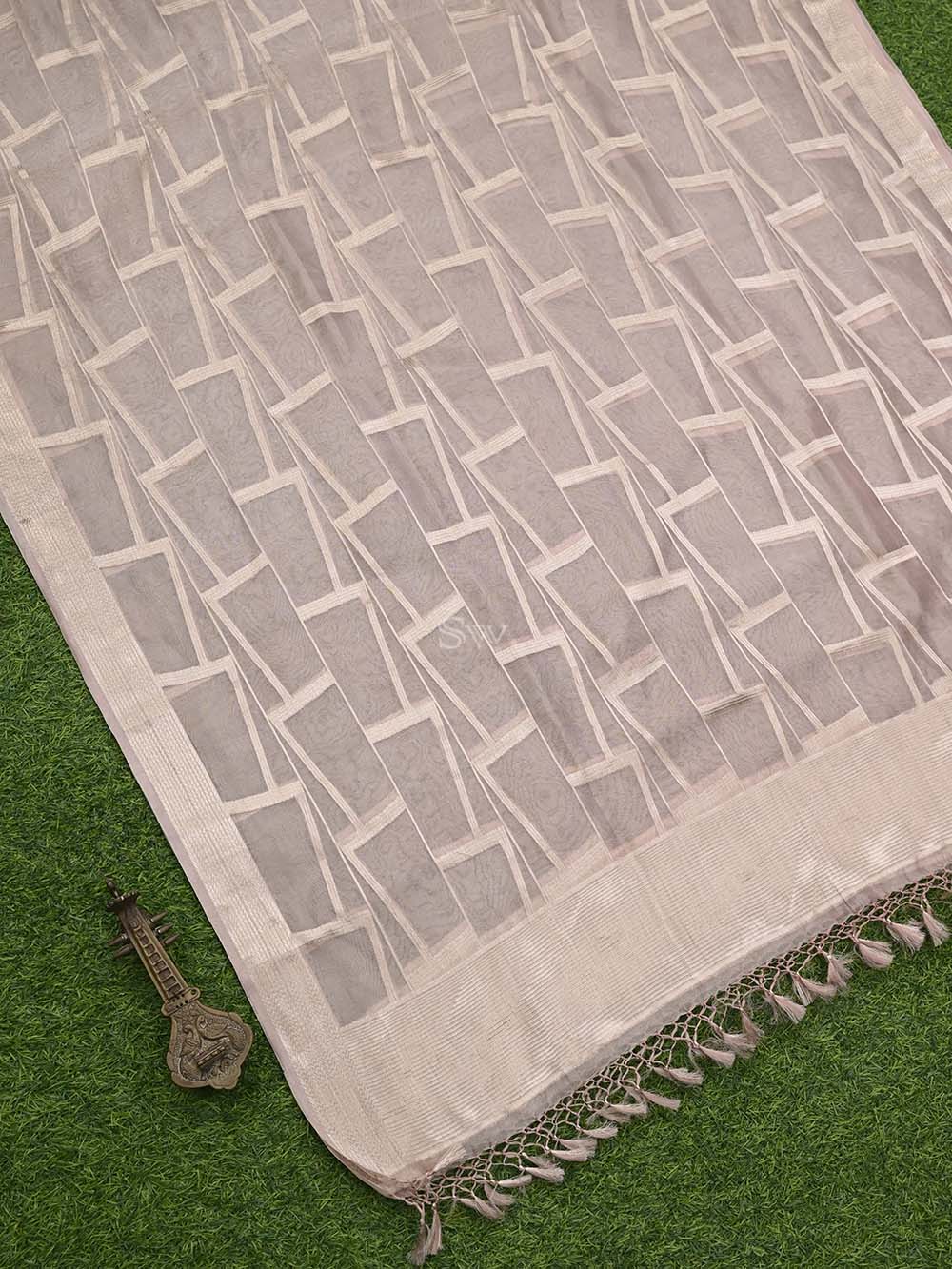 Pastel Pink Tissue Jaal Handloom Banarasi Dupatta - Sacred Weaves