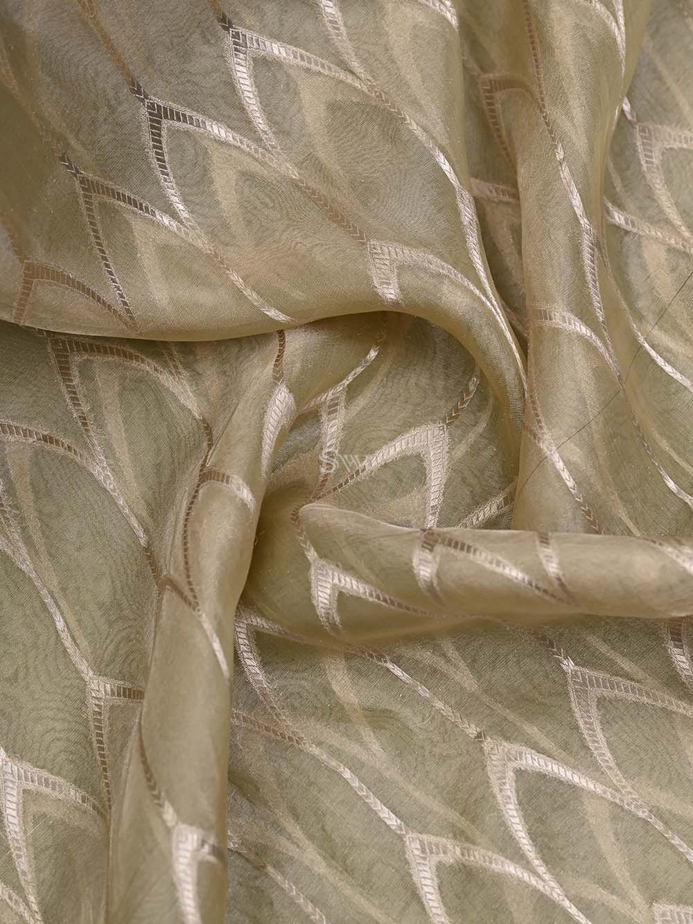 Pastel Yellow Tissue Jaal Handloom Banarasi Dupatta - Sacred Weaves