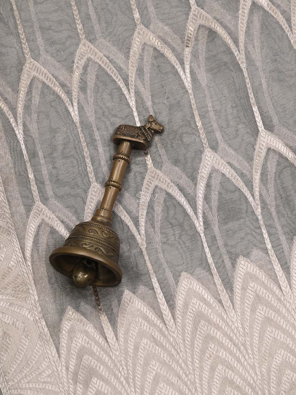 Grey Tissue Jaal Handloom Banarasi Dupatta - Sacred Weaves
