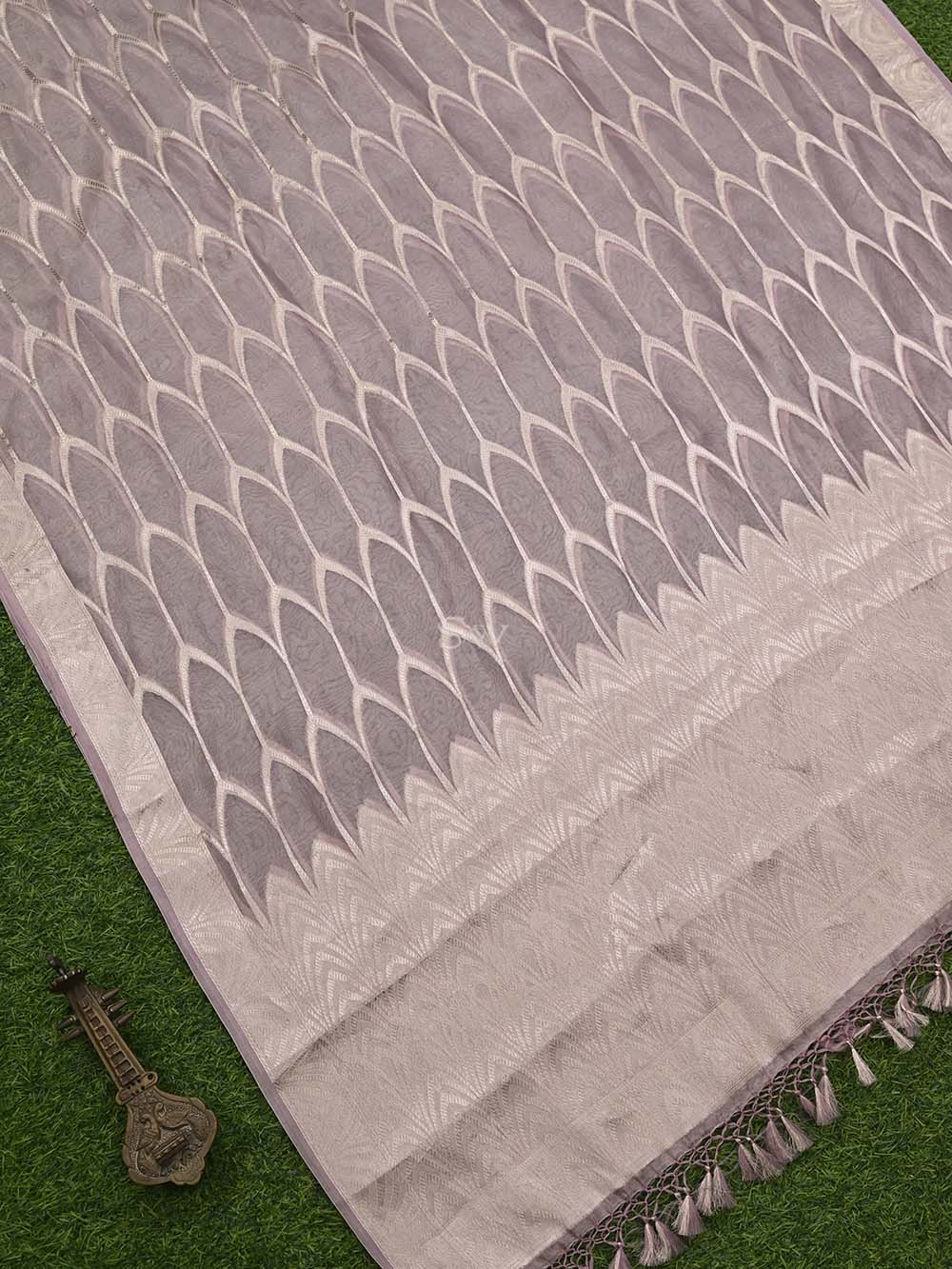 Pastel Pink Tissue Jaal Handloom Banarasi Dupatta - Sacred Weaves