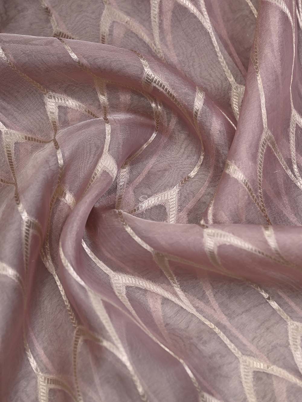 Pastel Pink Tissue Jaal Handloom Banarasi Dupatta - Sacred Weaves