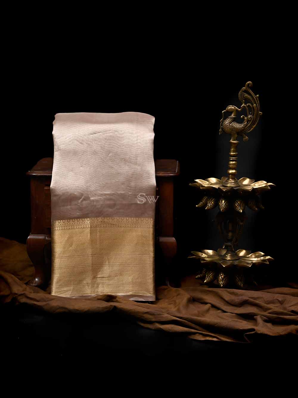 Beige Gold Tissue Handloom Banarasi Saree - Sacred Weaves