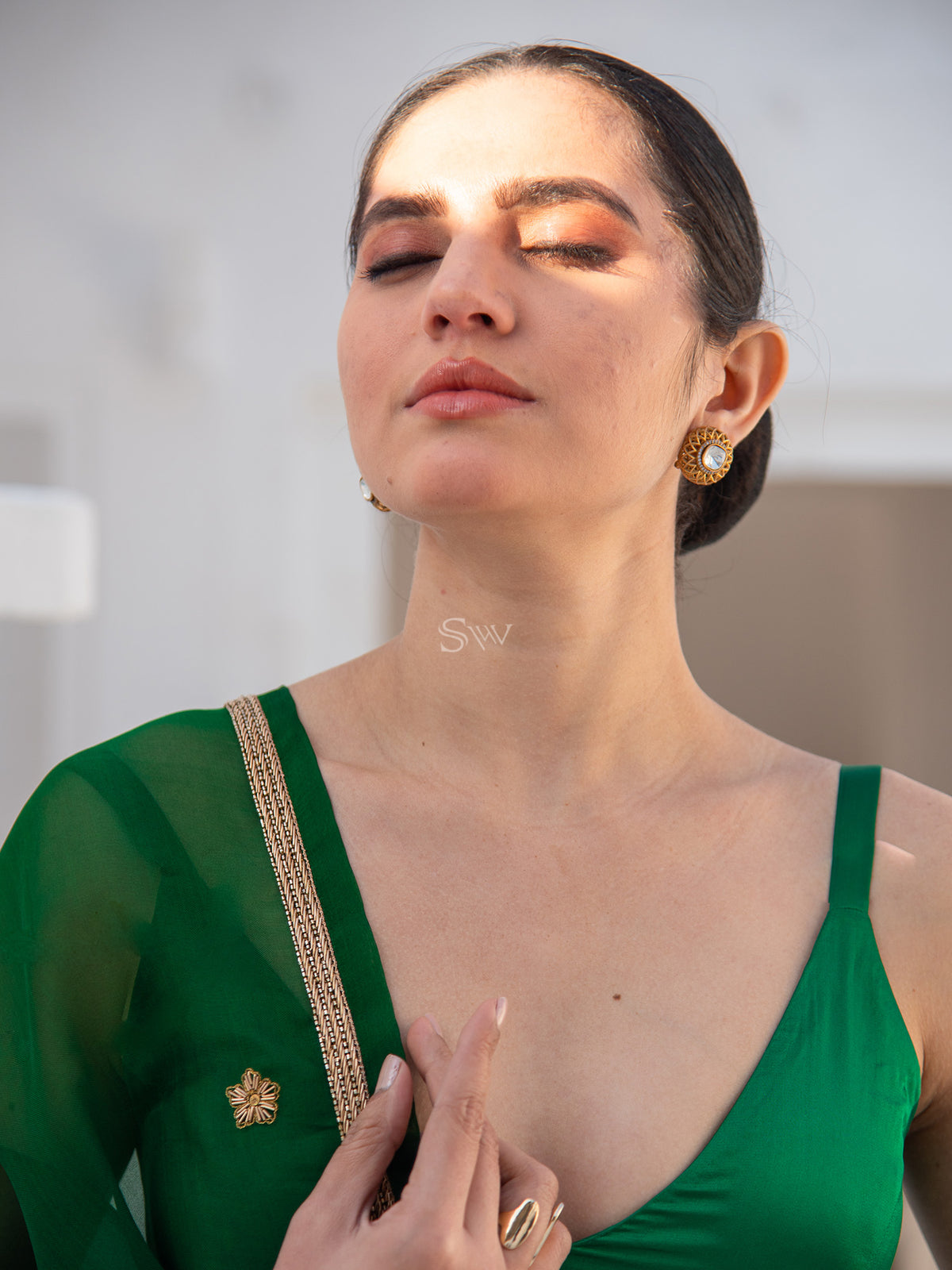 Bottle Green Satin Silk Handloom Banarasi Lehenga - Sacred Weaves