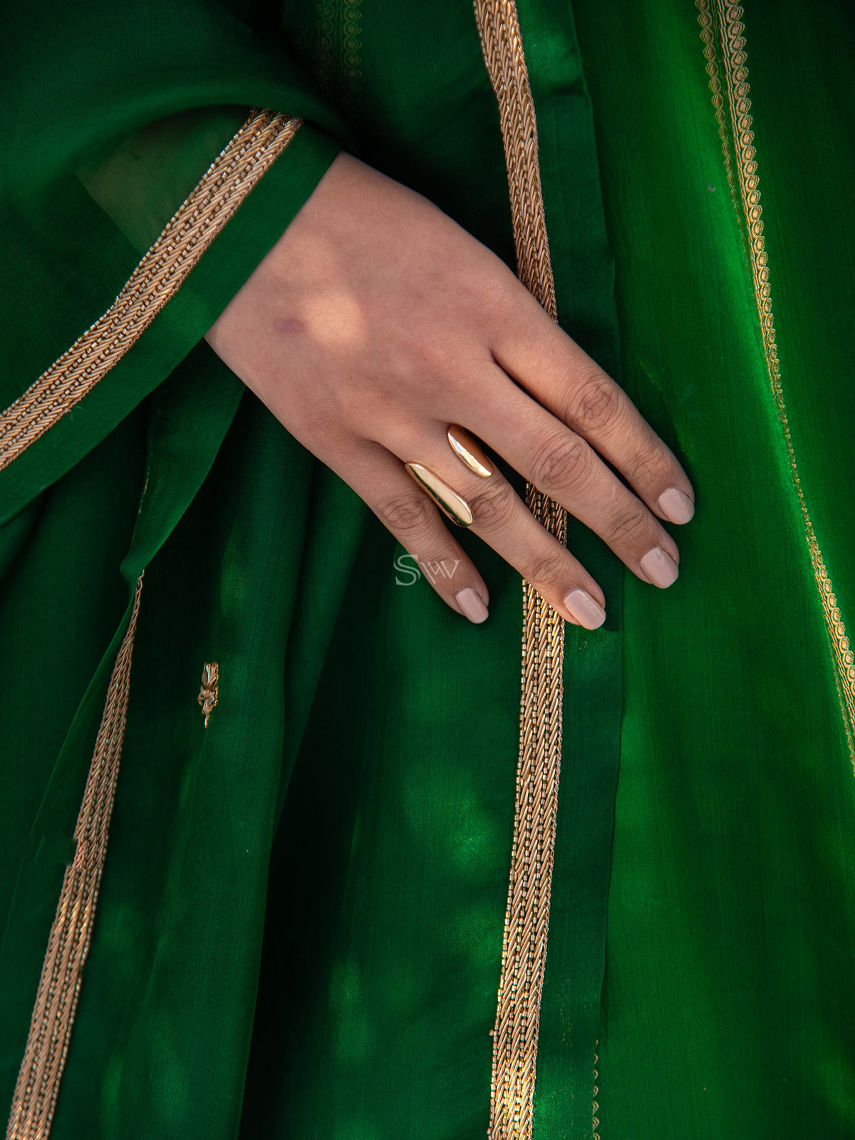Bottle Green Satin Silk Handloom Banarasi Lehenga - Sacred Weaves