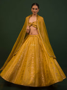 Mustard Satin Silk Handloom Banarasi Lehenga - Sacred Weaves