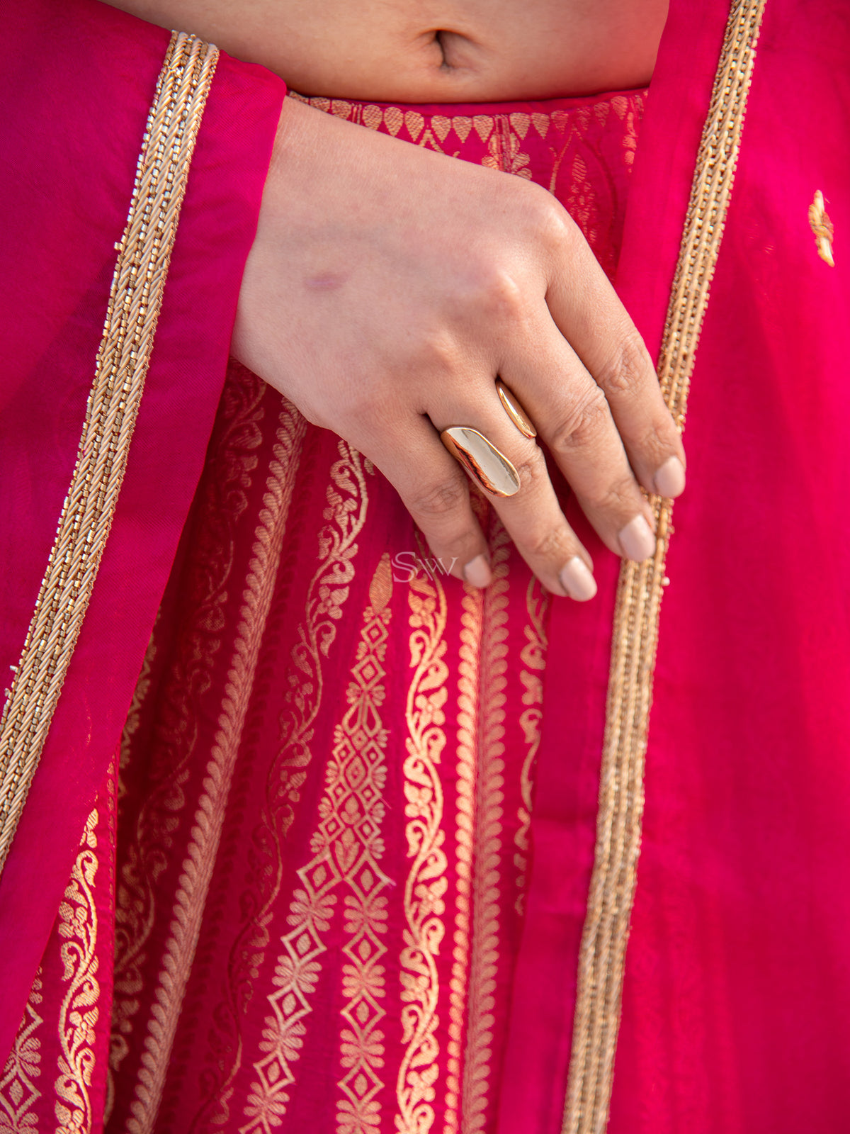 Magenta Satin Silk Handloom Banarasi Lehenga - Sacred Weaves