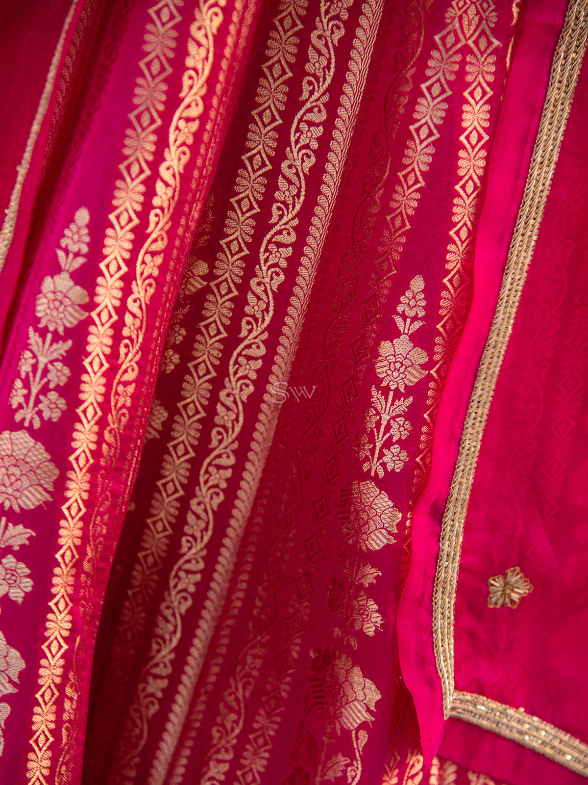 Magenta Satin Silk Handloom Banarasi Lehenga - Sacred Weaves