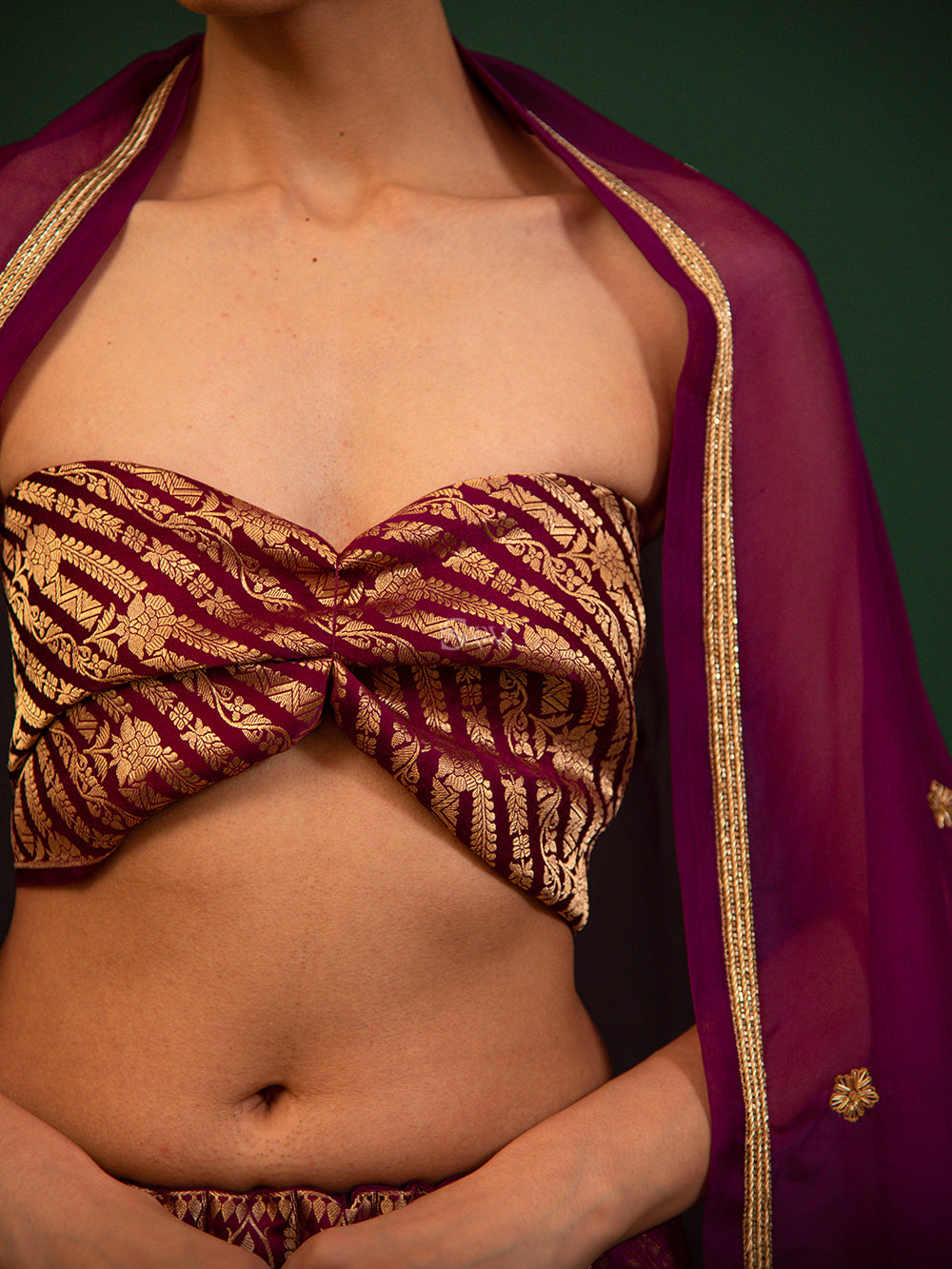 Dark Purple Satin Silk Handloom Banarasi Lehenga - Sacred Weaves