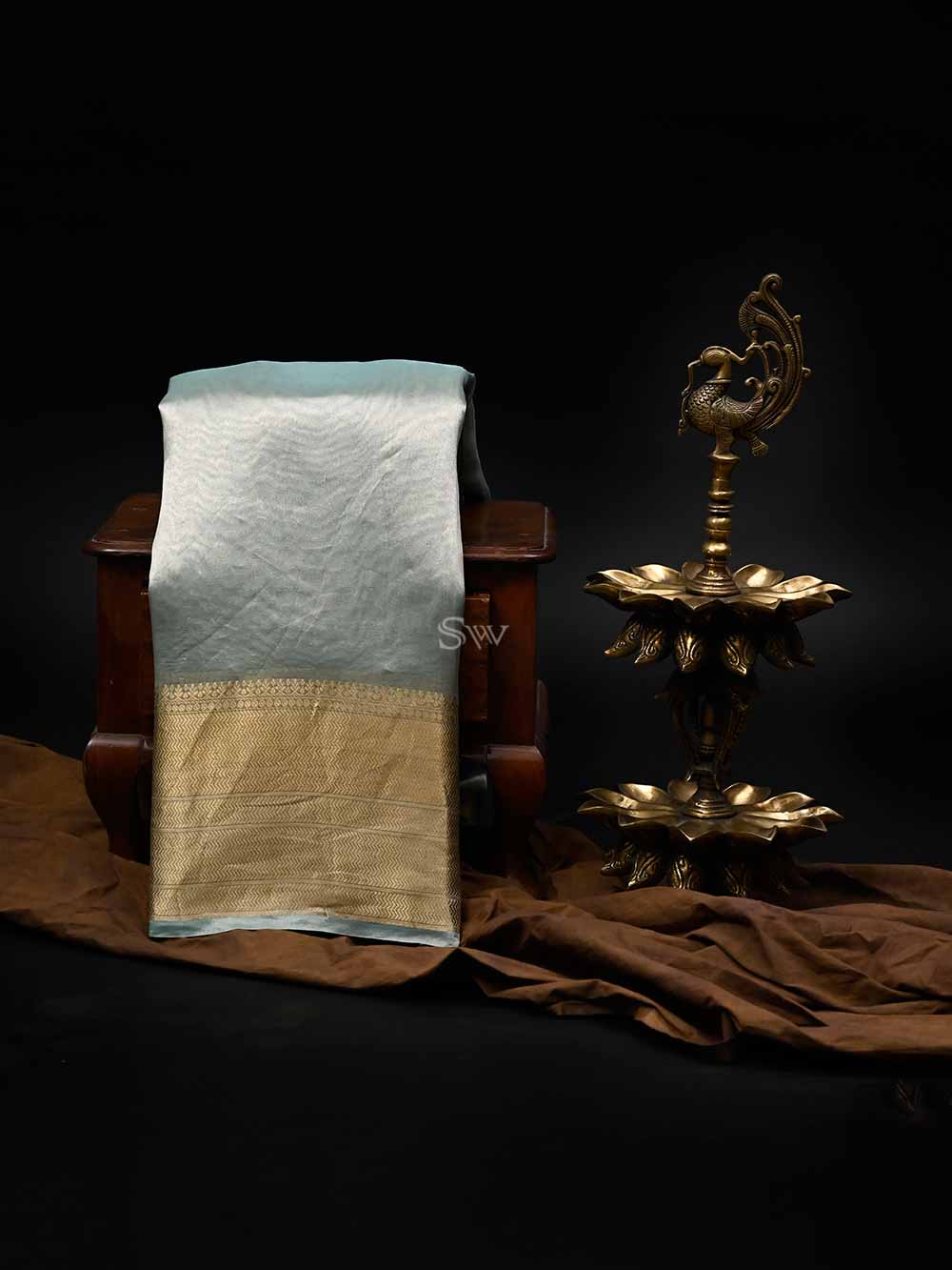 Sea Green Tissue Handloom Banarasi Saree - Sacred Weaves