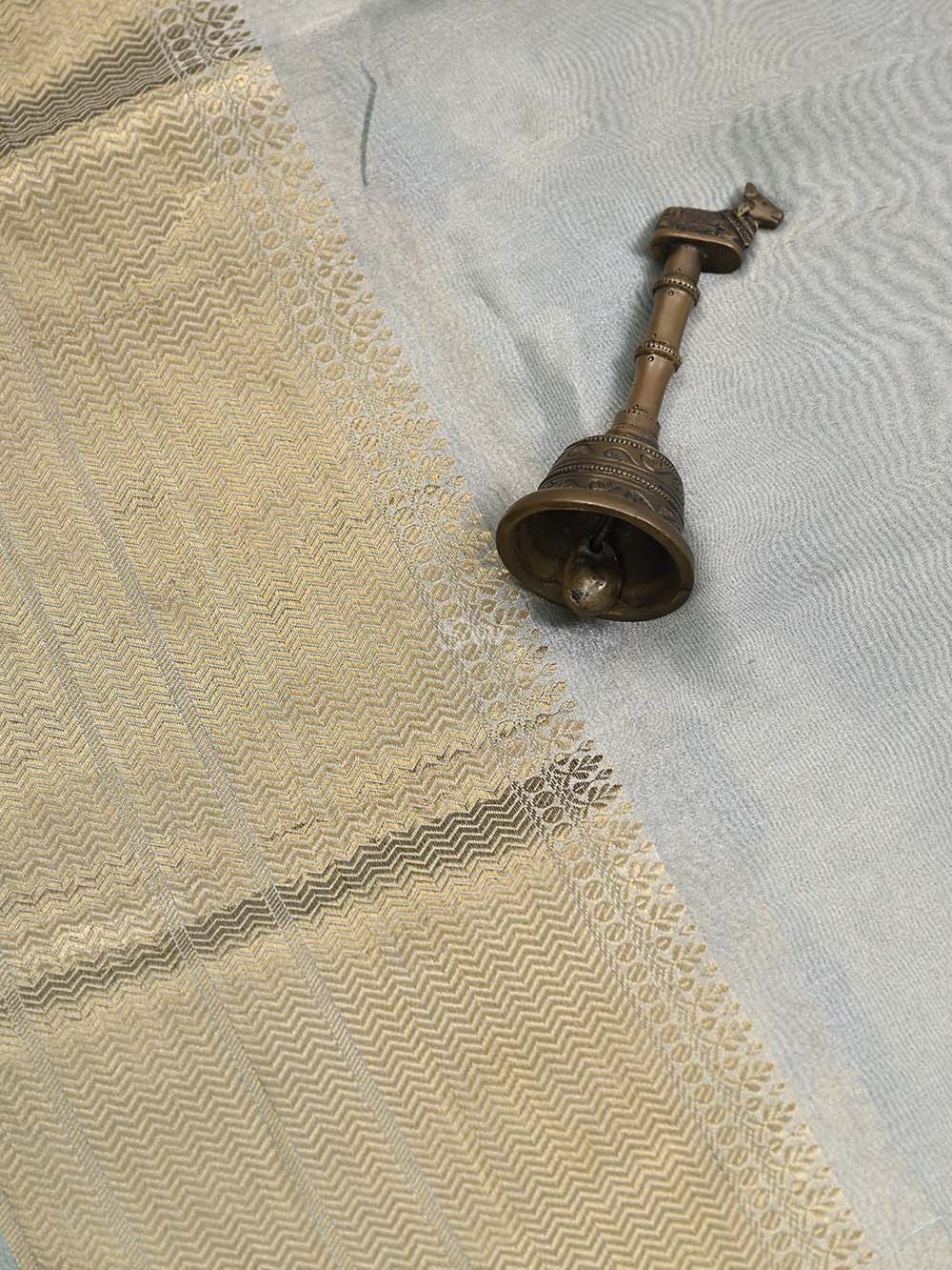 Sea Green Tissue Handloom Banarasi Saree - Sacred Weaves