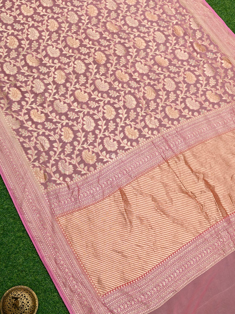 Pastel Pink Jaal Khaddi Georgette Handloom Banarasi Saree - Gift Box - Sacred Weaves
