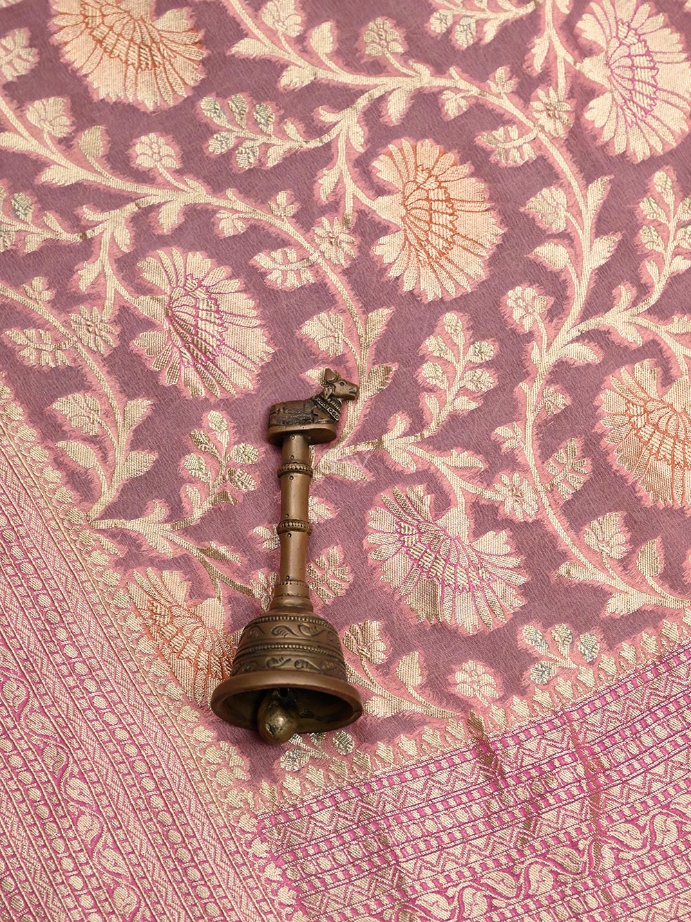 Pastel Pink Jaal Khaddi Georgette Handloom Banarasi Saree - Gift Box - Sacred Weaves