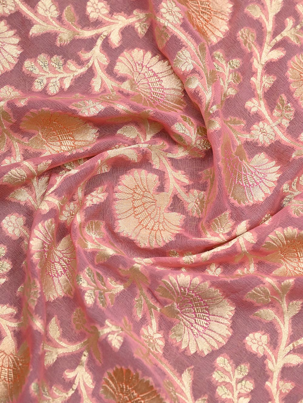 Pastel Pink Jaal Khaddi Georgette Handloom Banarasi Saree - Gift Box - Sacred Weaves