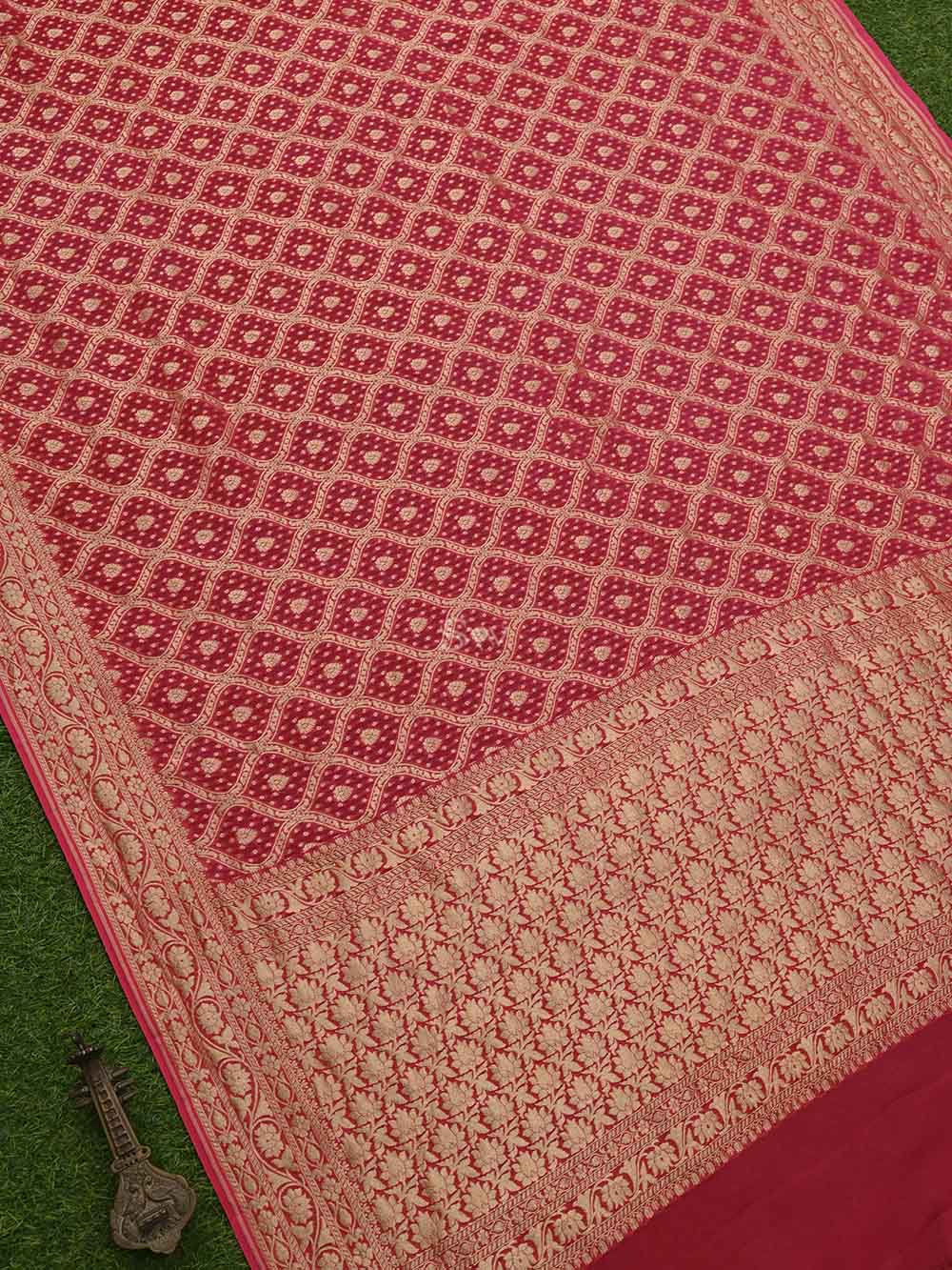 Coral Pink Jaal Khaddi Georgette Handloom Banarasi Saree - Sacred Weaves