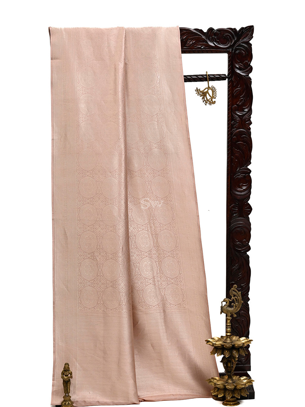 Pastel Pink Katan Silk Shikargah Brocade Handloom Banarasi Saree - Sacred Weaves