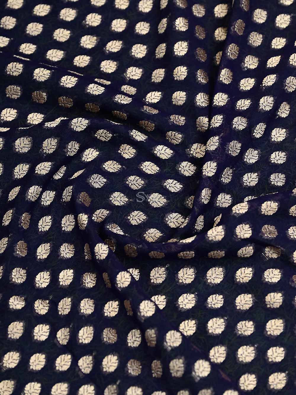 Navy Blue Booti Khaddi Georgette Handloom Banarasi Saree - Sacred Weaves