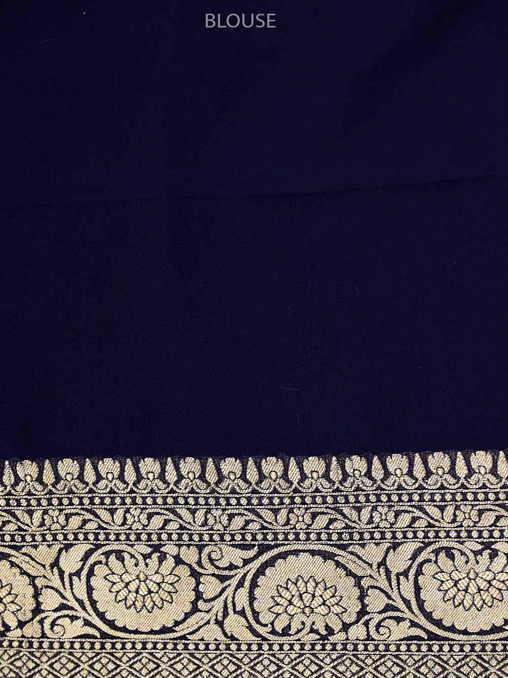 Navy Blue Booti Khaddi Georgette Handloom Banarasi Saree - Sacred Weaves