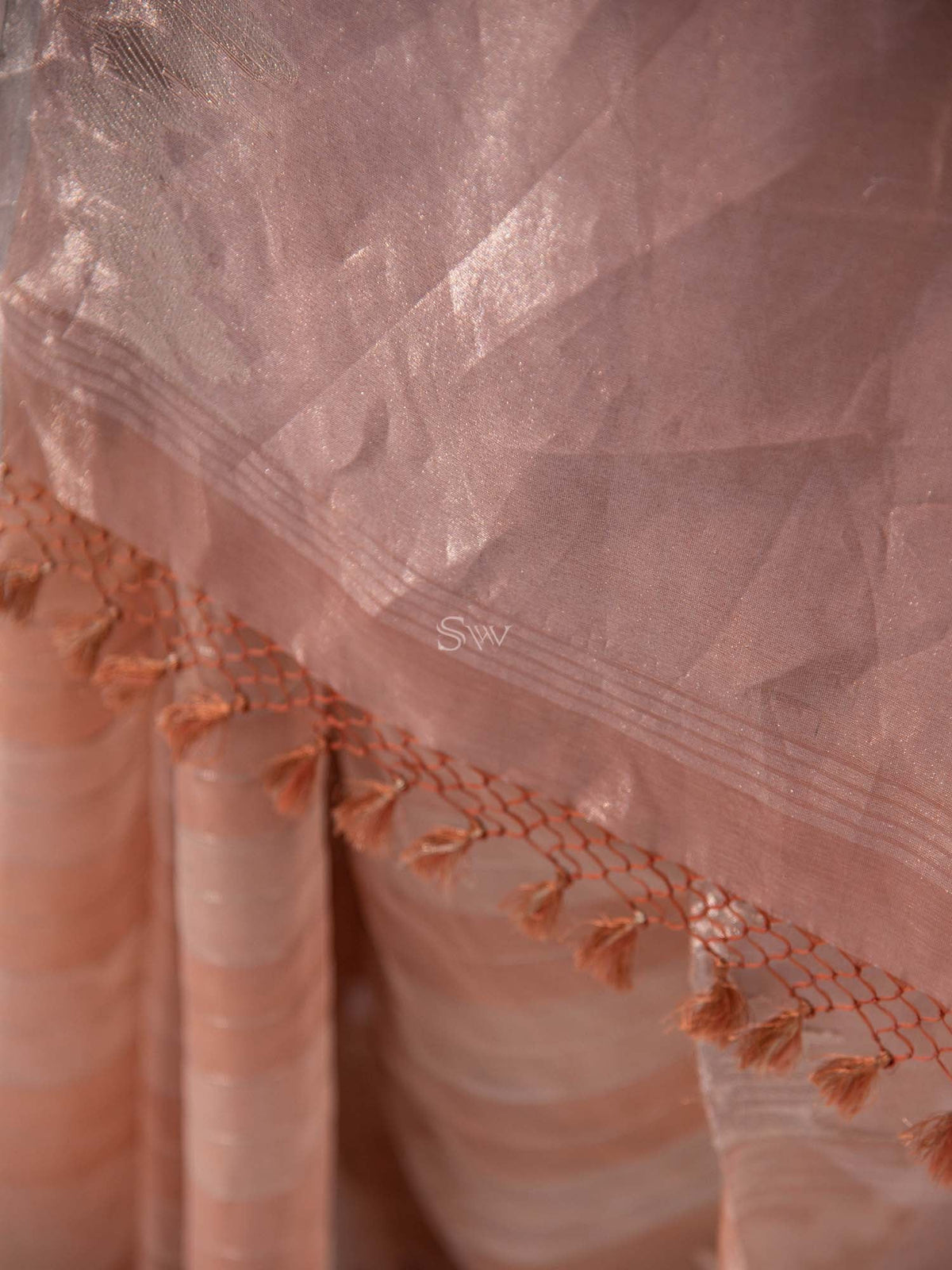 Pastel Peach Tissue Rangkat Handloom Banarasi Saree - Sacred Weaves