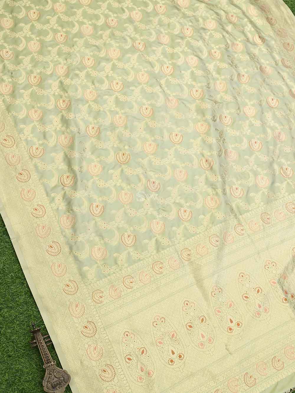 Pista Green Jaal Katan Silk Handloom Banarasi Dupatta - Sacred Weaves