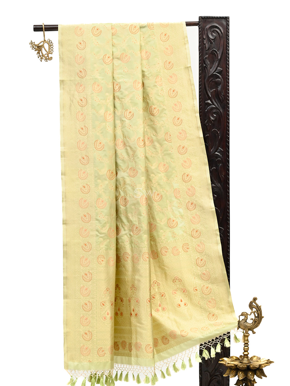 Pista Green Jaal Katan Silk Handloom Banarasi Dupatta - Sacred Weaves