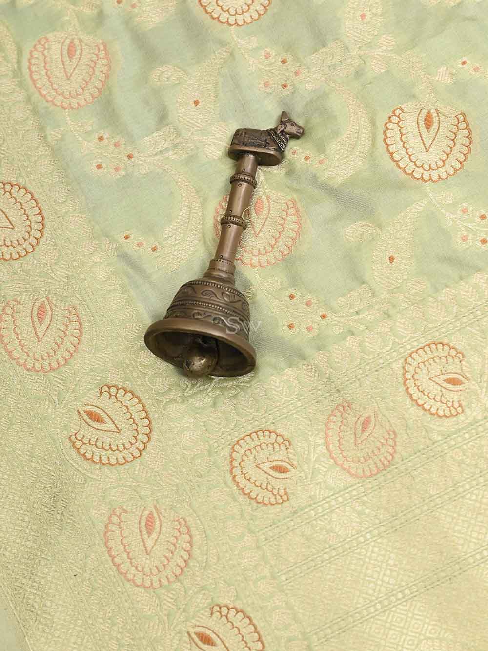 Pista Green Jaal Katan Silk Handloom Banarasi Dupatta - Sacred Weaves
