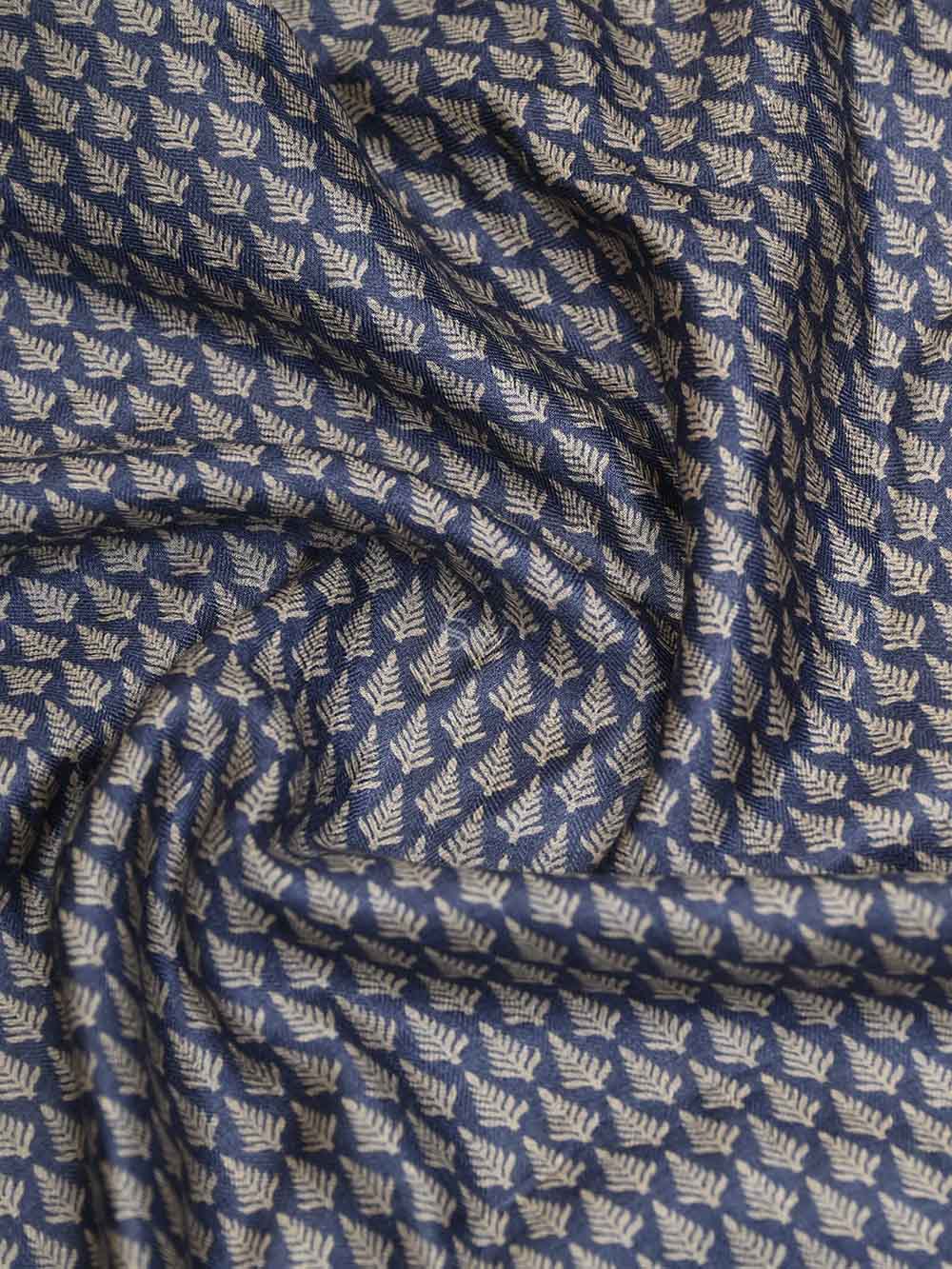 Navy Blue Pashmina Moonga Silk Handloom Banarasi Suit - Sacred Weaves