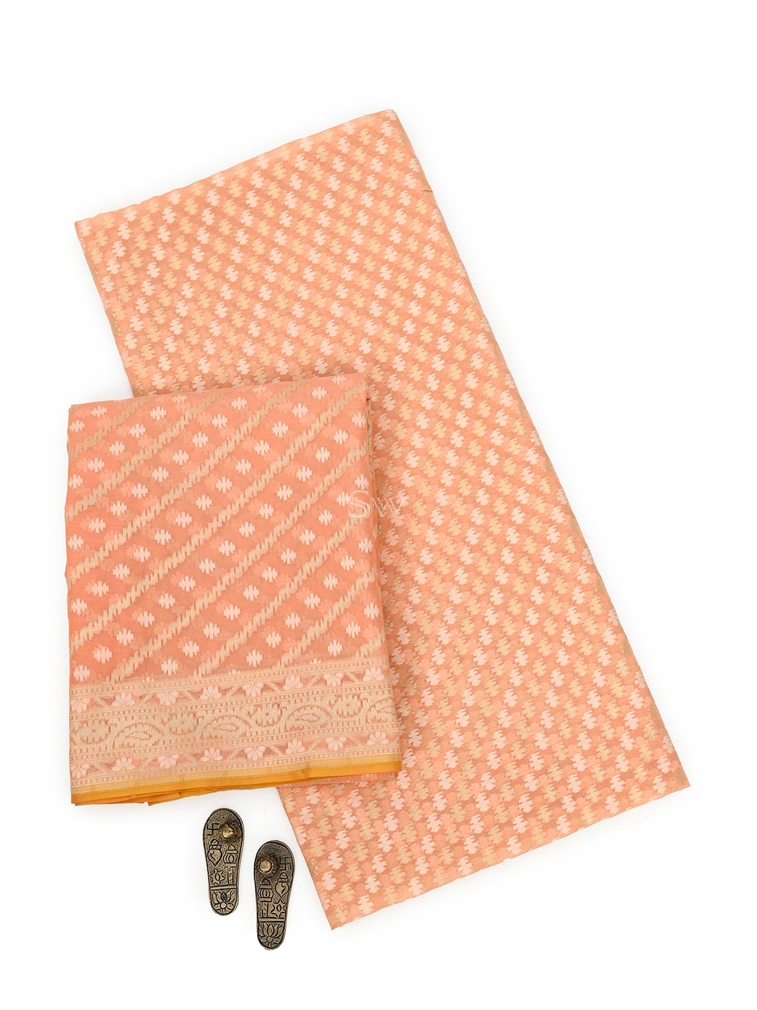 Peach Cotton Silk Handloom Banarasi Suit - Sacred Weaves
