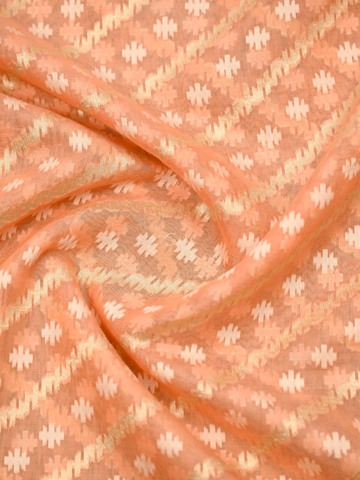 Peach Cotton Silk Handloom Banarasi Suit