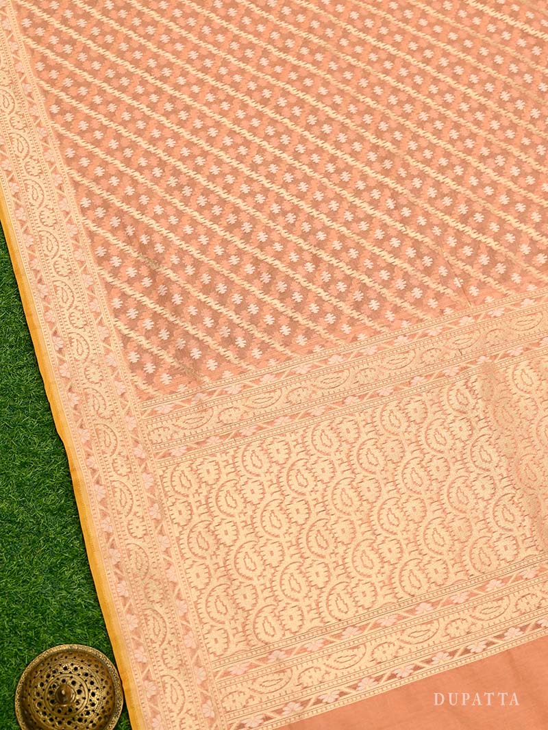 Peach Cotton Silk Handloom Banarasi Suit