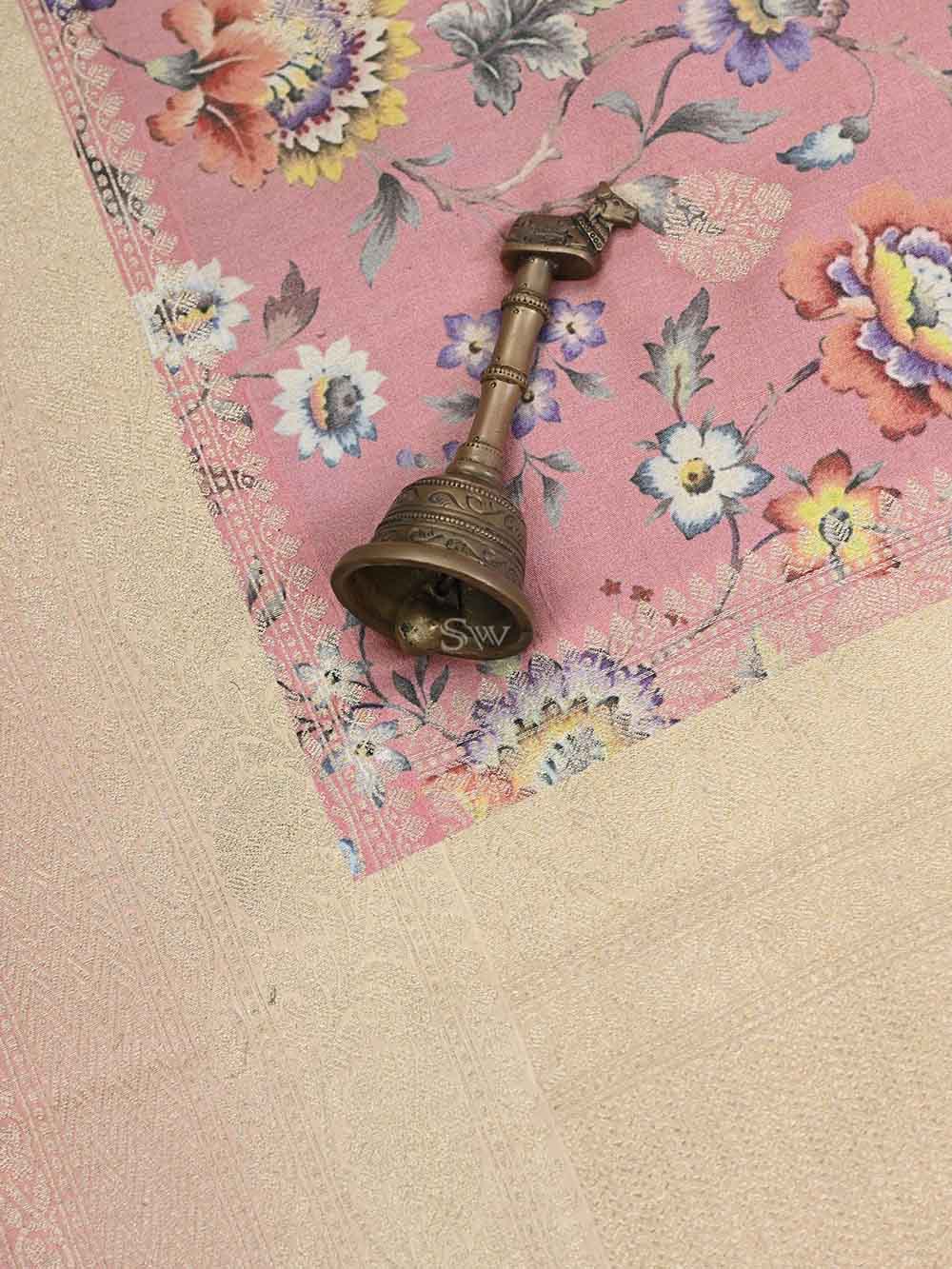 Light Pink Tussar Silk Printed Banarasi Saree - Sacred Weaves
