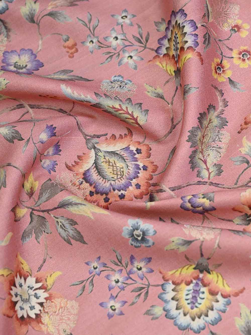 Light Pink Tussar Silk Printed Banarasi Saree - Sacred Weaves
