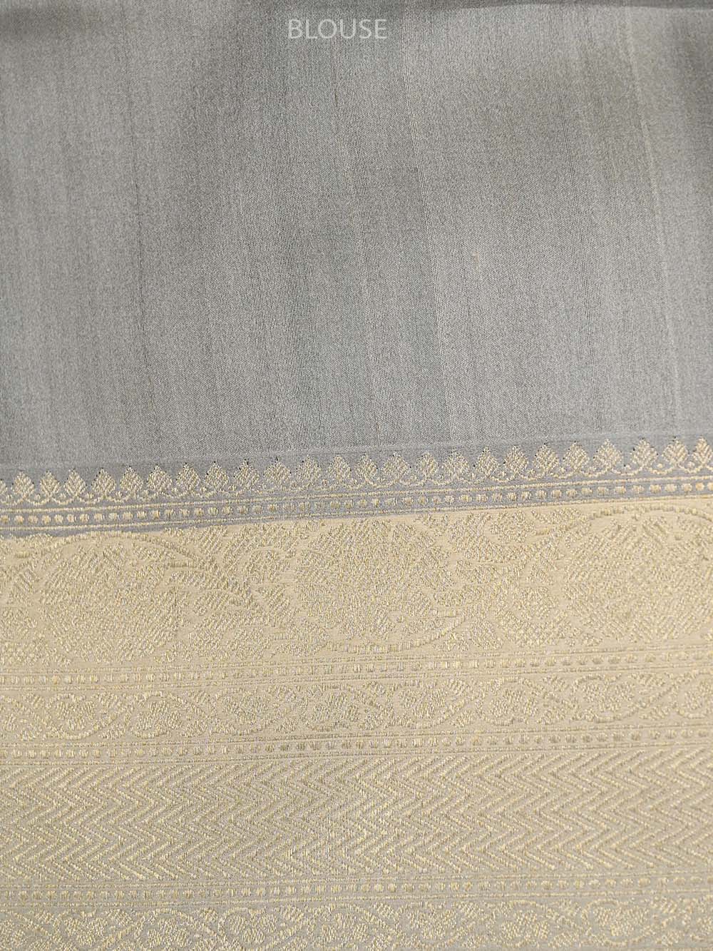 Grey Tussar Silk Printed Banarasi Saree - Sacred Weaves