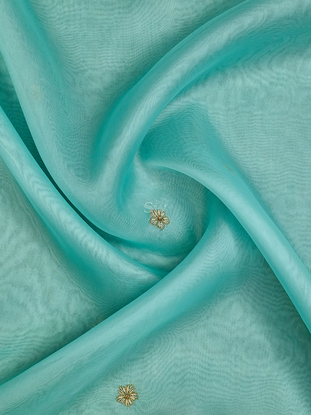 Sea Green Organza Handloom Banarasi Dupatta - Sacred Weaves