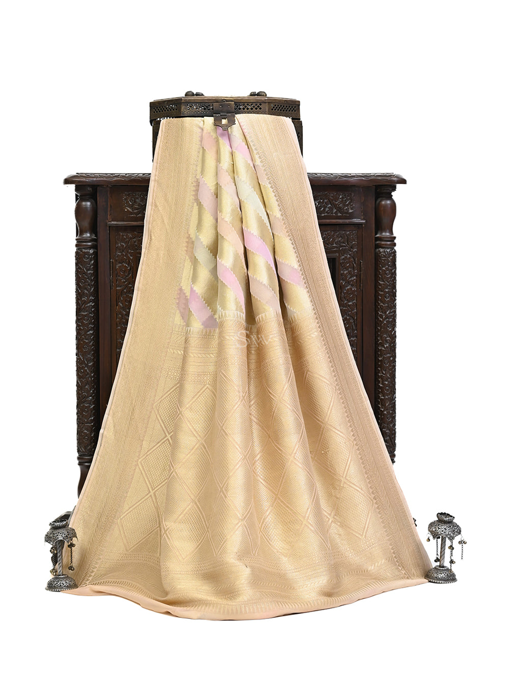 Pastel Pink Grey Rangkat Khaddi Georgette Handloom Banarasi Saree